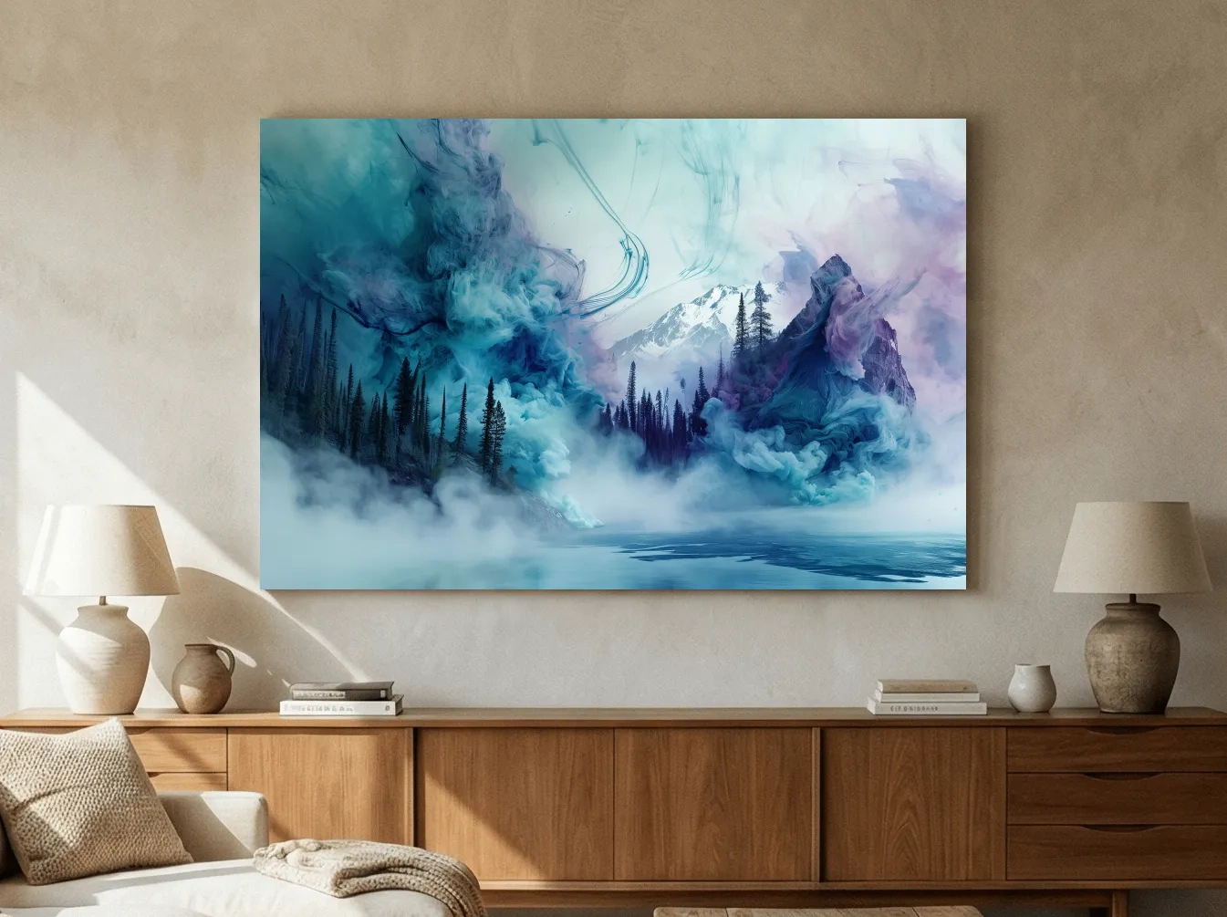 Ethereal Misty Alpine Forest & Mountains - Surreal Abstract Landscape Wall Art