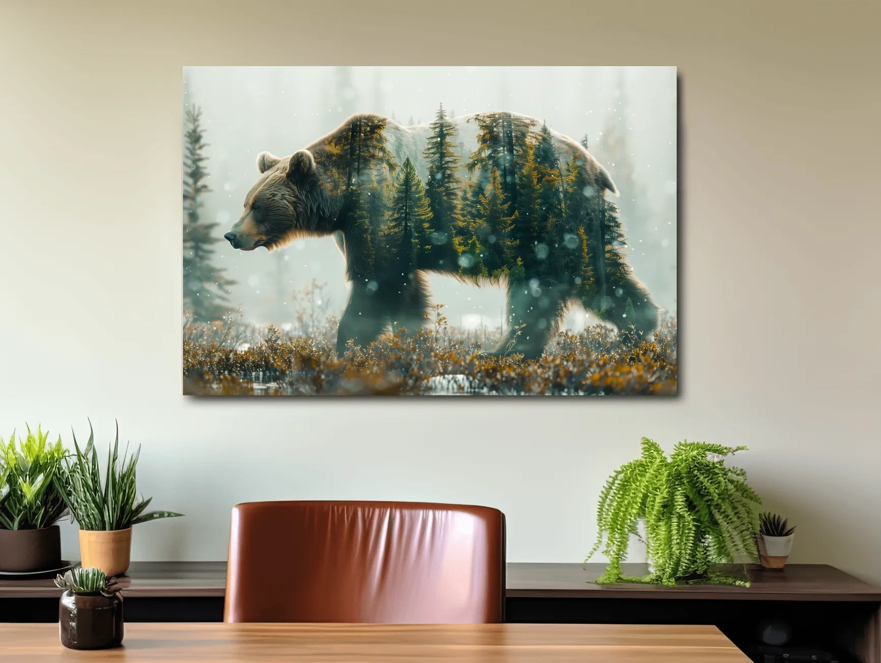 Moody Double Exposure Grizzly Bear Forest - Photographic Wildlife Wall Art
