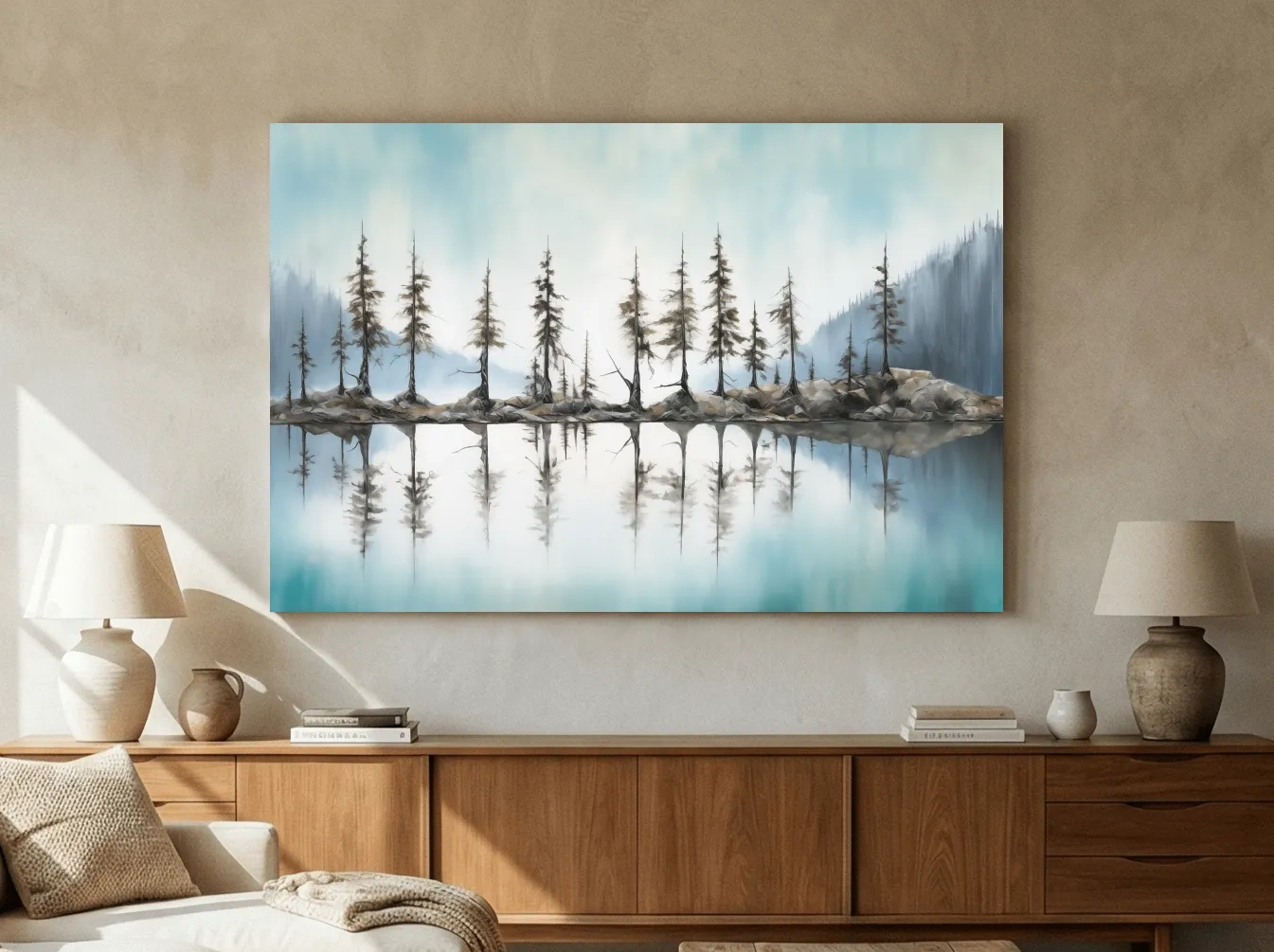 Minimalist Pine Tree Torqouise Alpine Lake Reflection - Pacific Northwest Wall Art