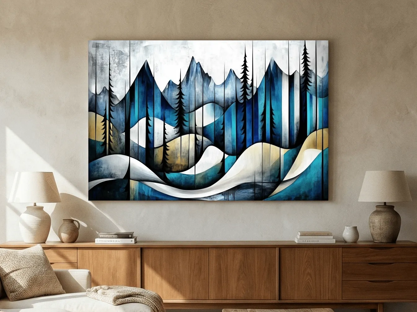 Abstract Alpine Forest Painting - Modern Mountain Wall Art
