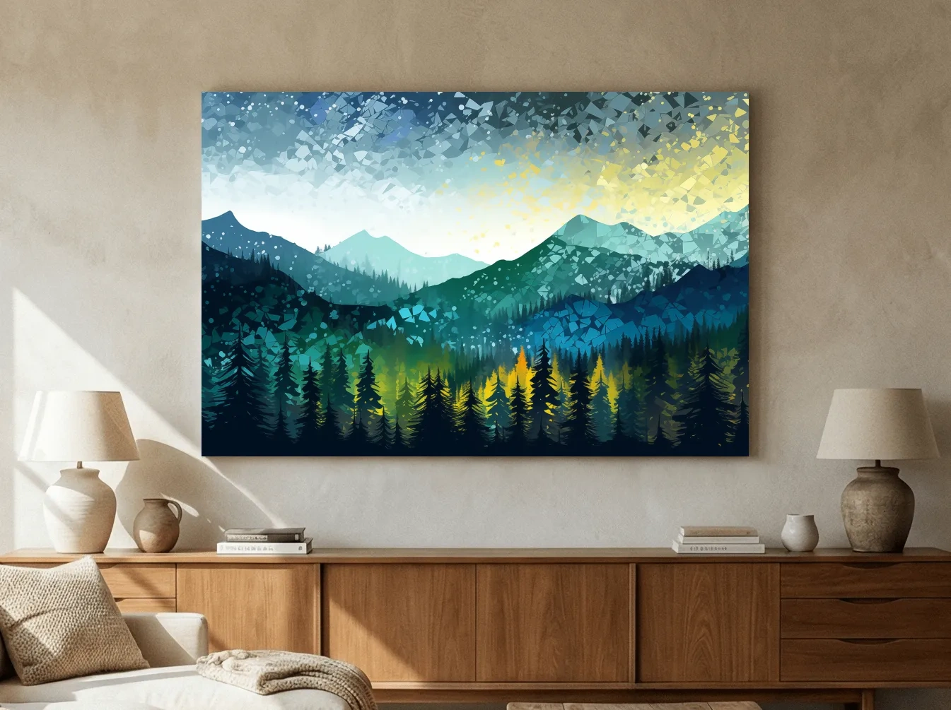 Geometric Mountain Forest Landscape - Abstract Mosaic Wall Art