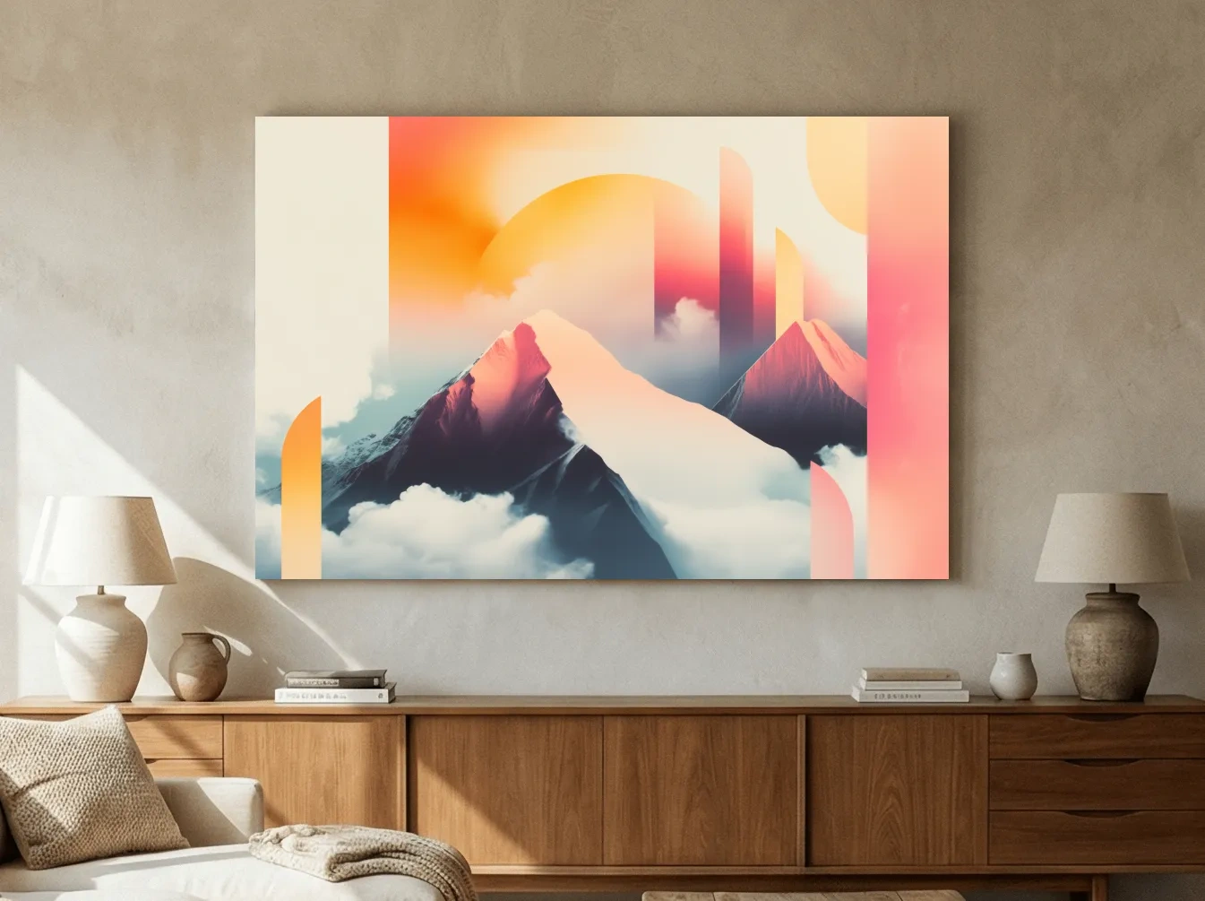 Abstract Retro Sunrise Mountain Peaks - Modern Ski Poster Wall Art