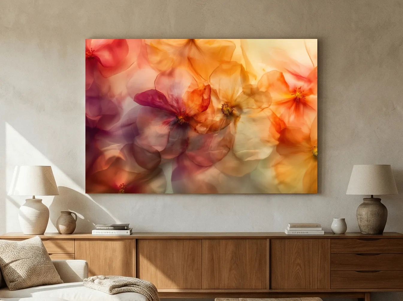 Ethereal Warm Floral Watercolor Blooms - Oshibana Botanical Wall Art