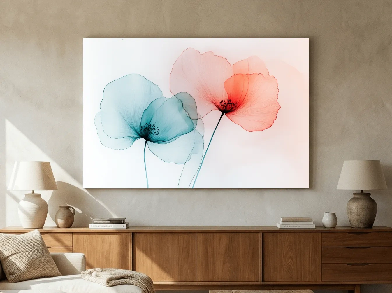 Minimalist Translucent Poppy Flowers Watercolour - Modern Botanical Wall Art