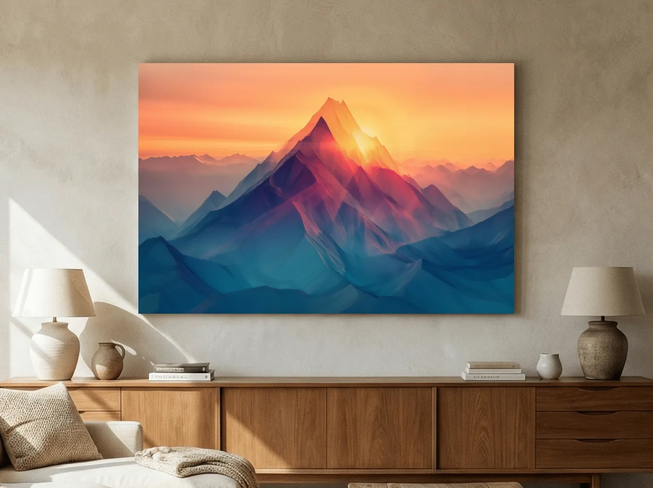 Vibrant Abstract Sunset Mountain Peak - Surreal Landscape Wall Art