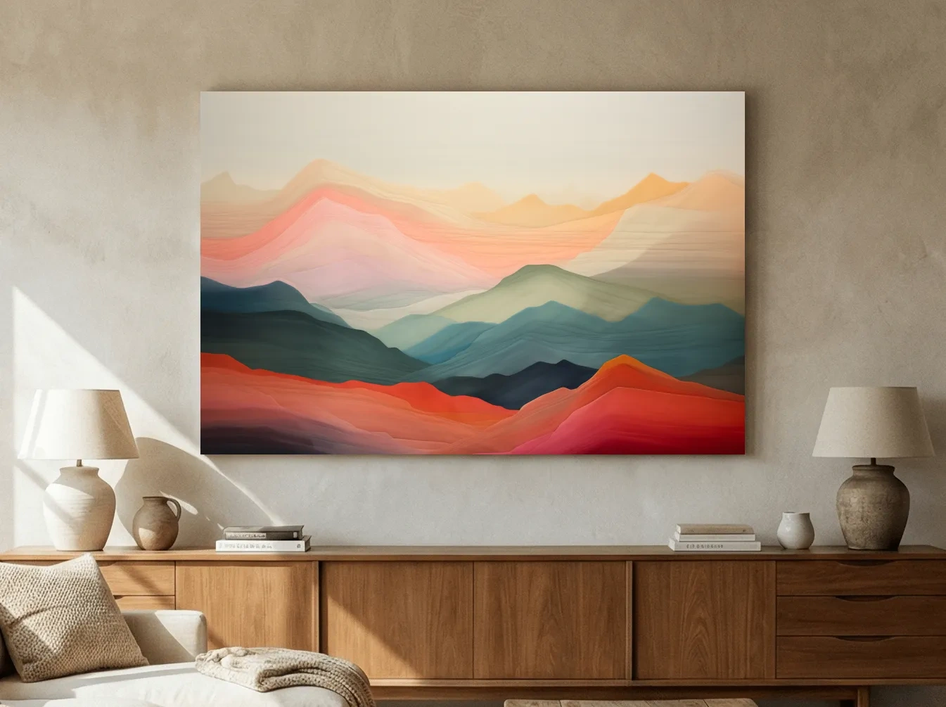 Dreamy Abstract Mountain Ranges In Warm Sunset Tones - Modern Landscape Wall Art