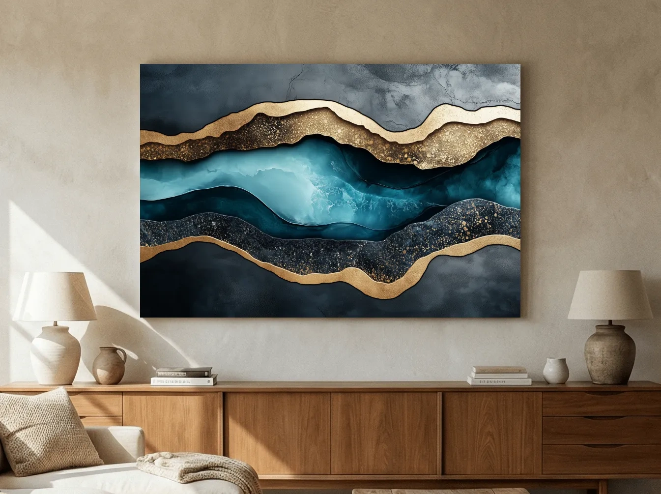 3D Natural Geode Resin Abstract Layers - Modern Gold Foil Texture Wall Art