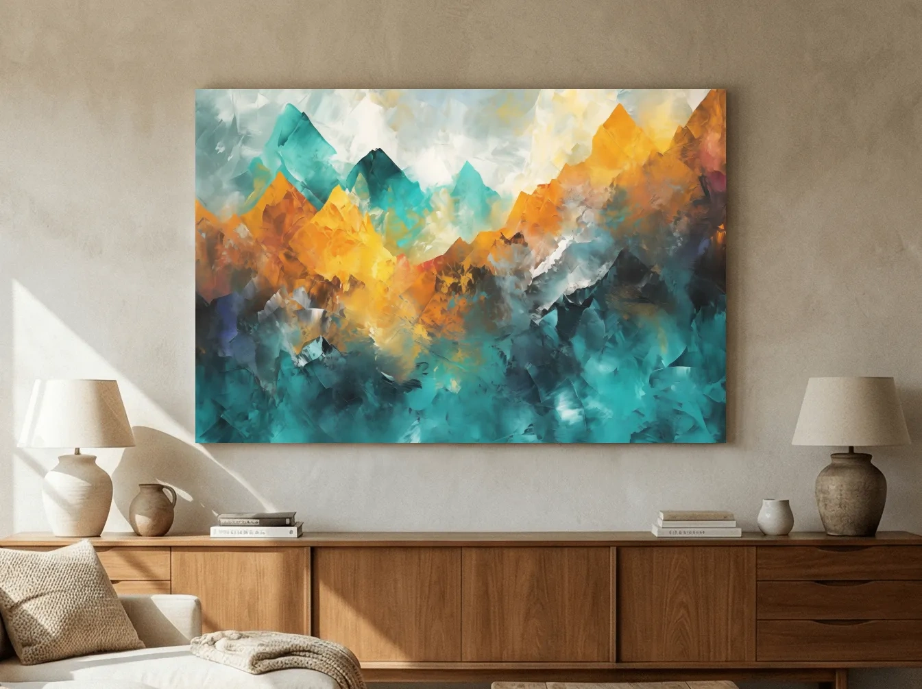 Vibrant Abstract Mountain Painting - Colorful Landscape Wall Art