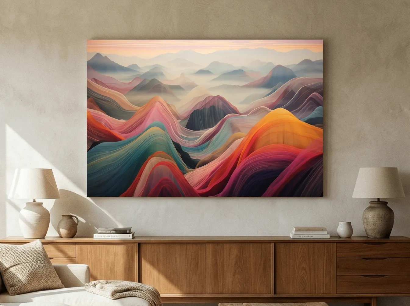 Vibrant Abstract Layered Mountain Ranges - Colorful Topographic Landscape Wall Art
