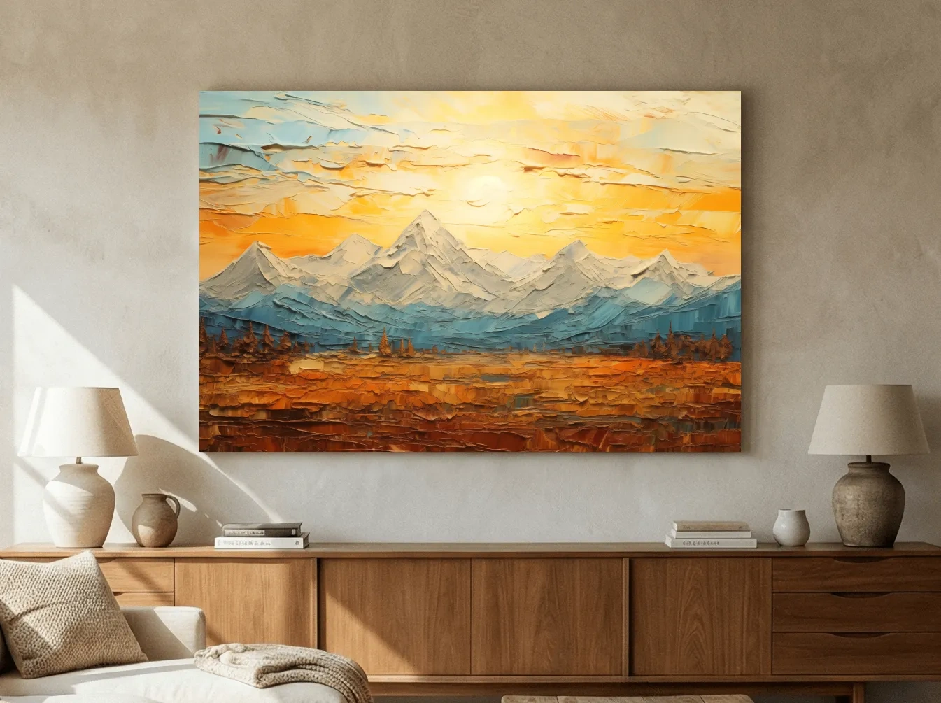 Abstract Glacier Sunrise Landscape - Impasto Style Wall Art
