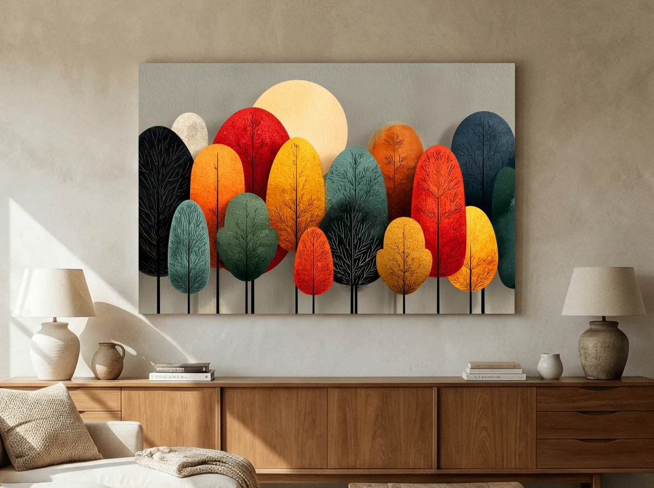 Mid-Century Abstract Autumn Forest Trees - Modern Scandinavian Landscape Artwork
