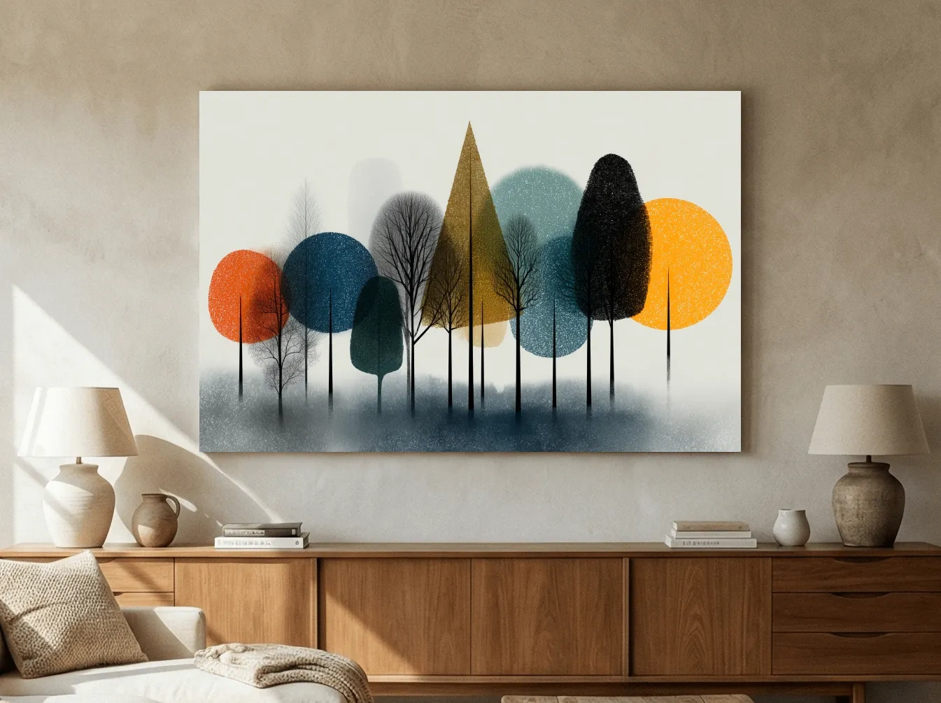 Mid-Century Abstract Forest Trees - Modern Geometric Landscape Wall Art