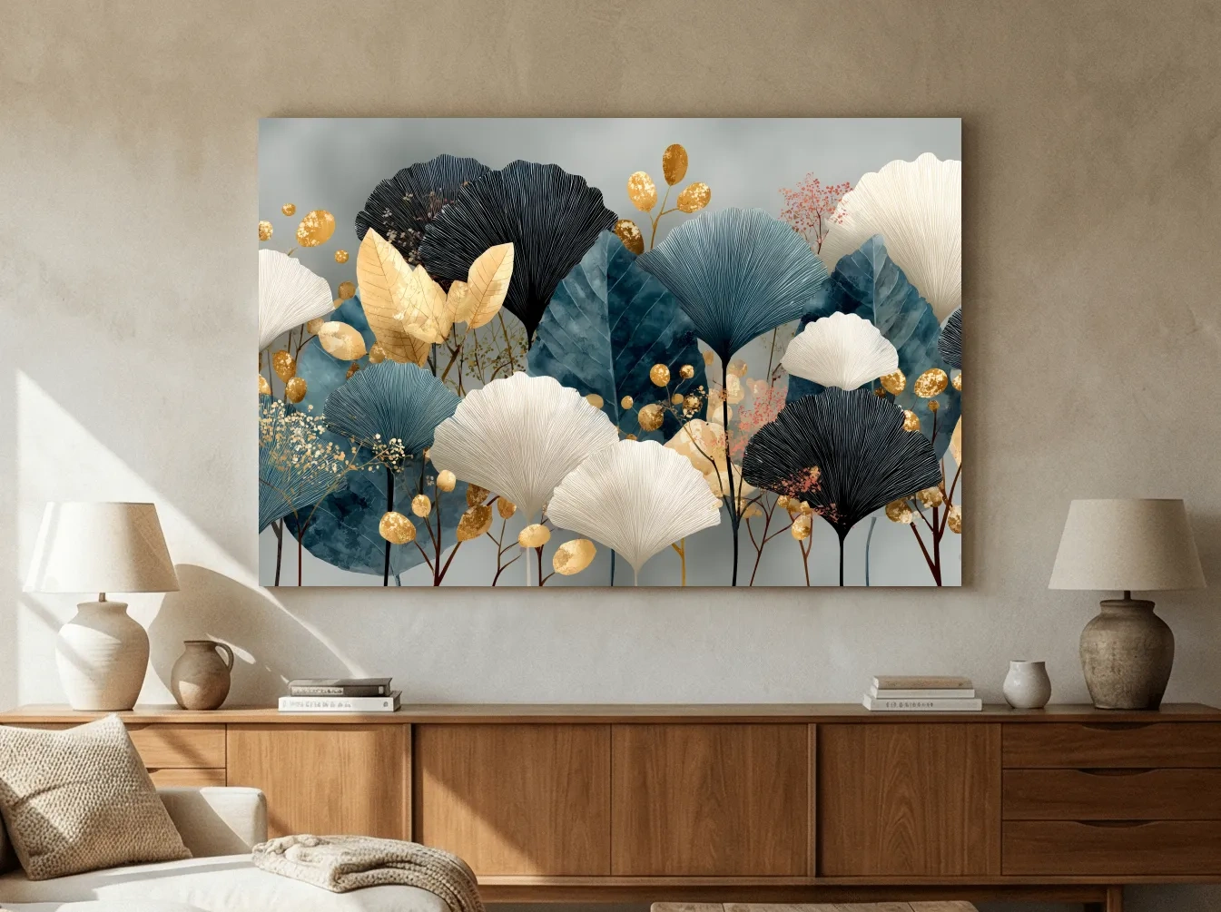 Luxe Ginkgo Leaves Botanical Illustration - Modern Japandi Wall Art