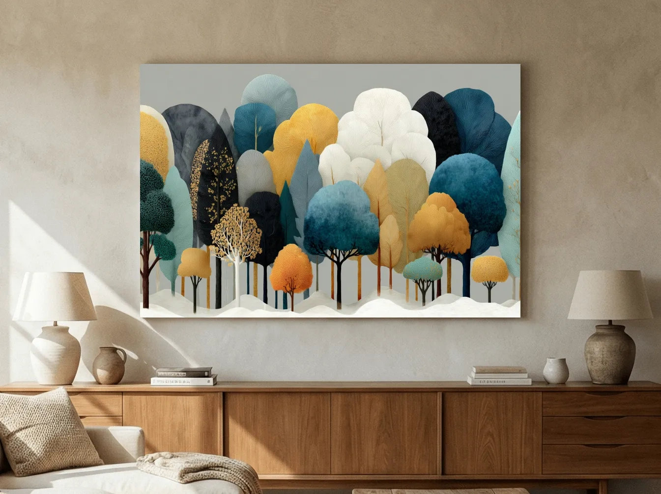 Scandinavian Winter Forest Trees Illustration - Modern Boho Nature Wall Art