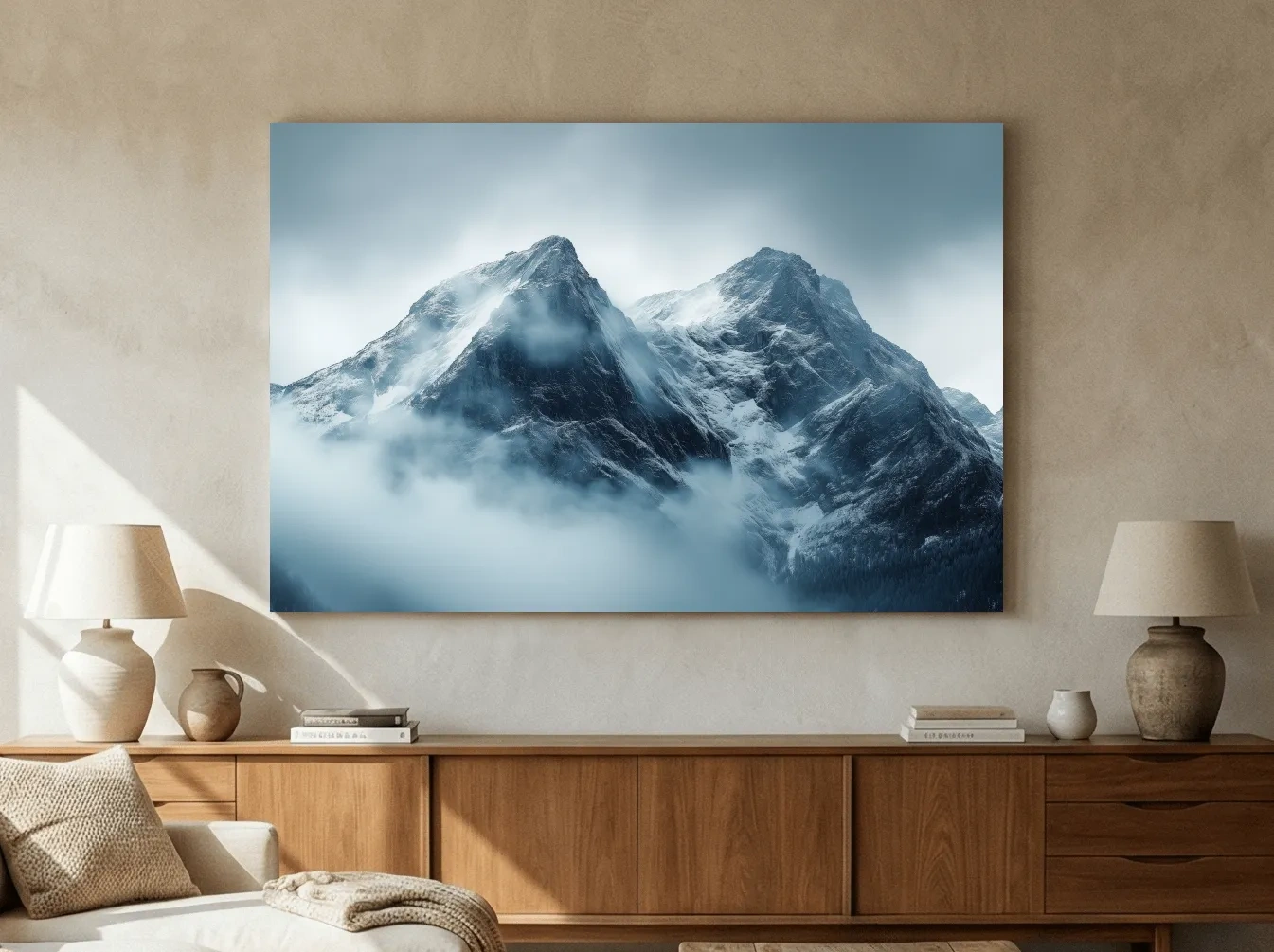 Moody Snowcapped Mountain Peaks - Atmospheric Alpine Photographic Wall Art