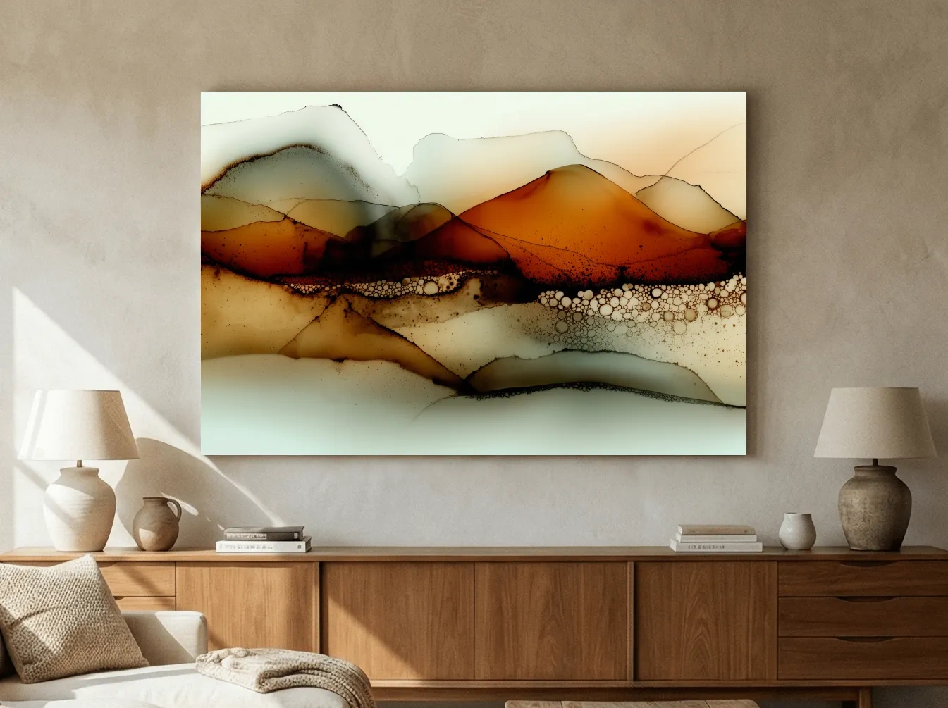 Amber Alcohol Ink Mountains - Abstract Landscape Wall Art