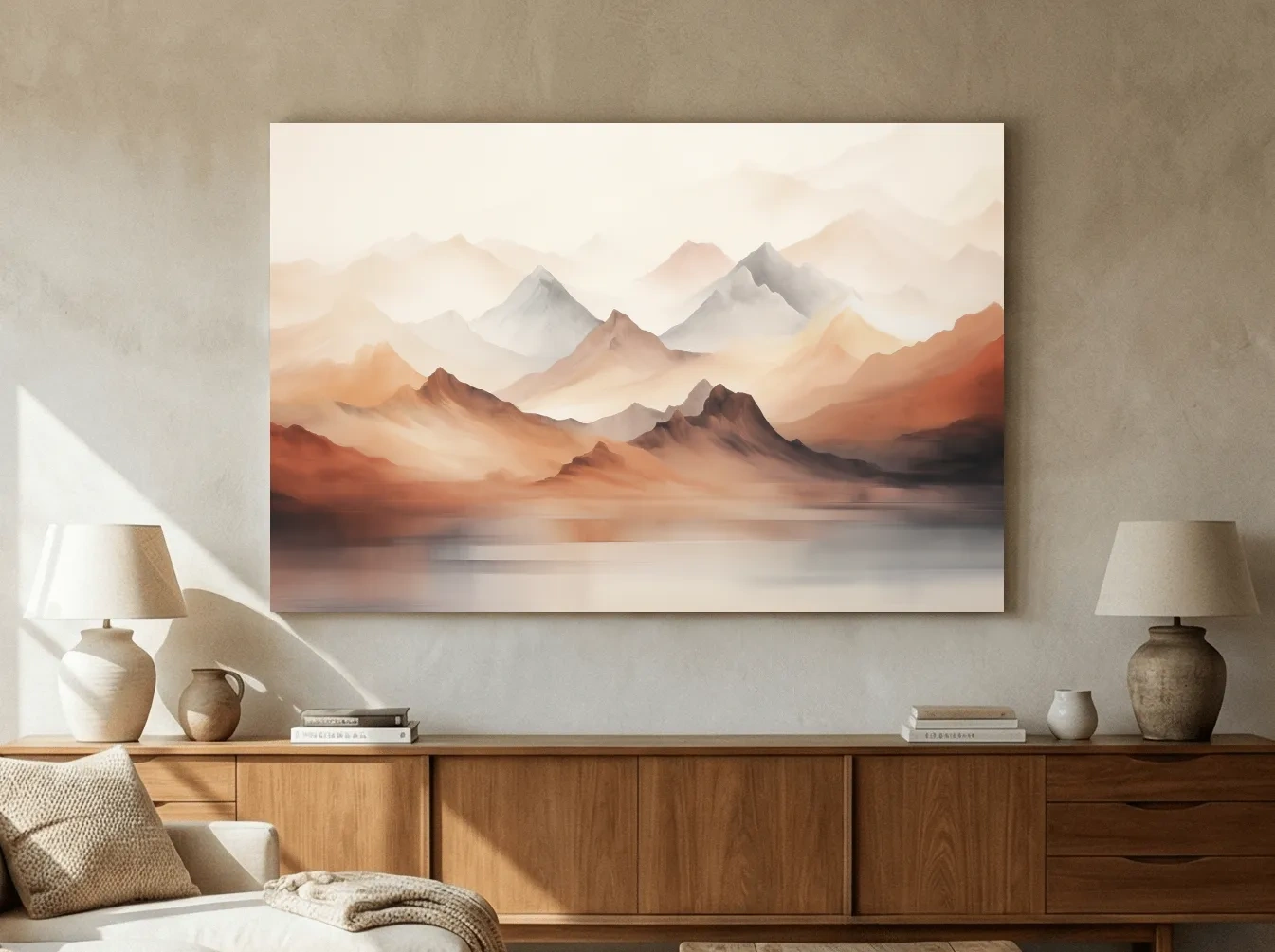 Pastel Mountain Range Watercolor - Warm Neutral Landscape Wall Art