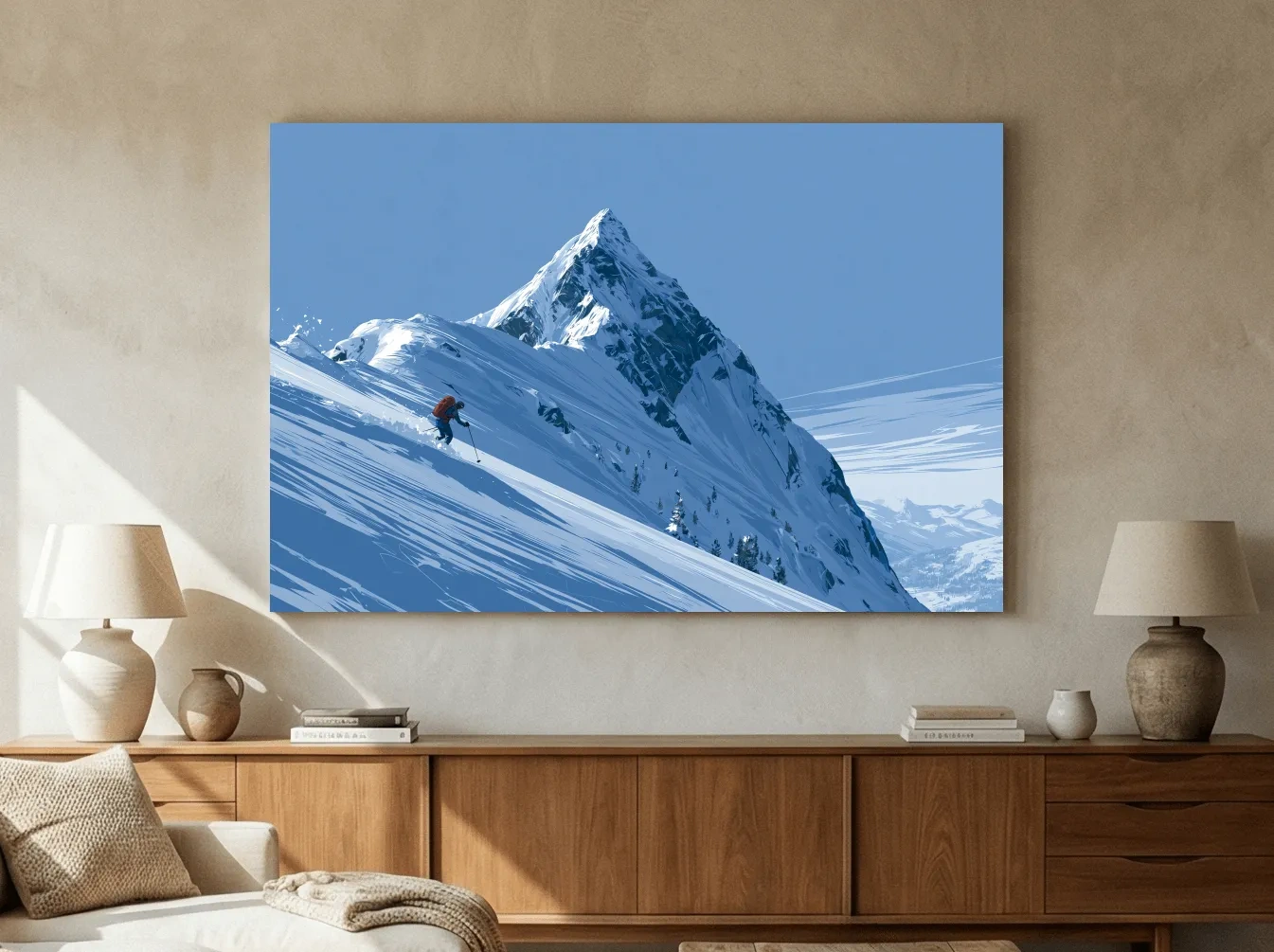 Epic Backcountry Skier On Snowy Peak - Alpine Mountain Winter Wall Art