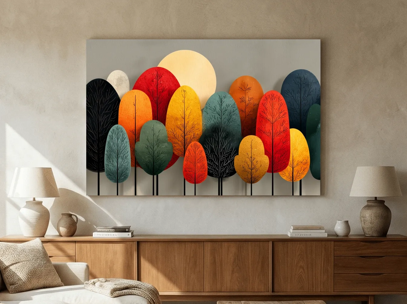 Mid-Century Abstract Autumn Forest Trees - Modern Scandinavian Landscape Artwork