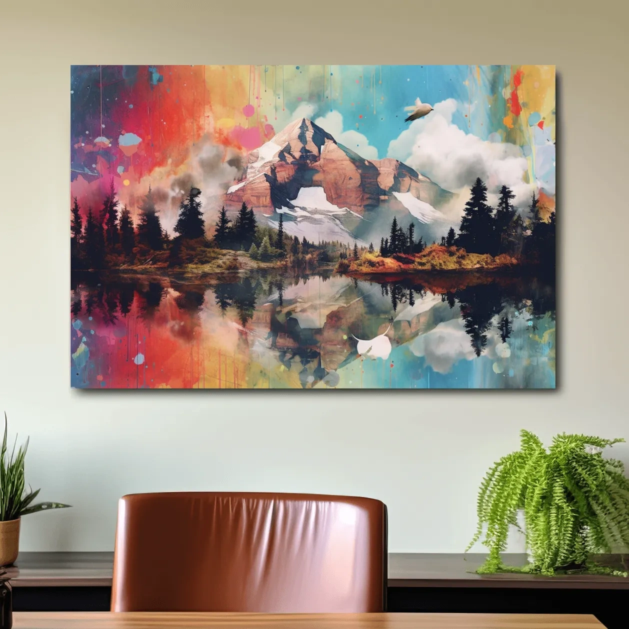 Colourful abstract mountain painting