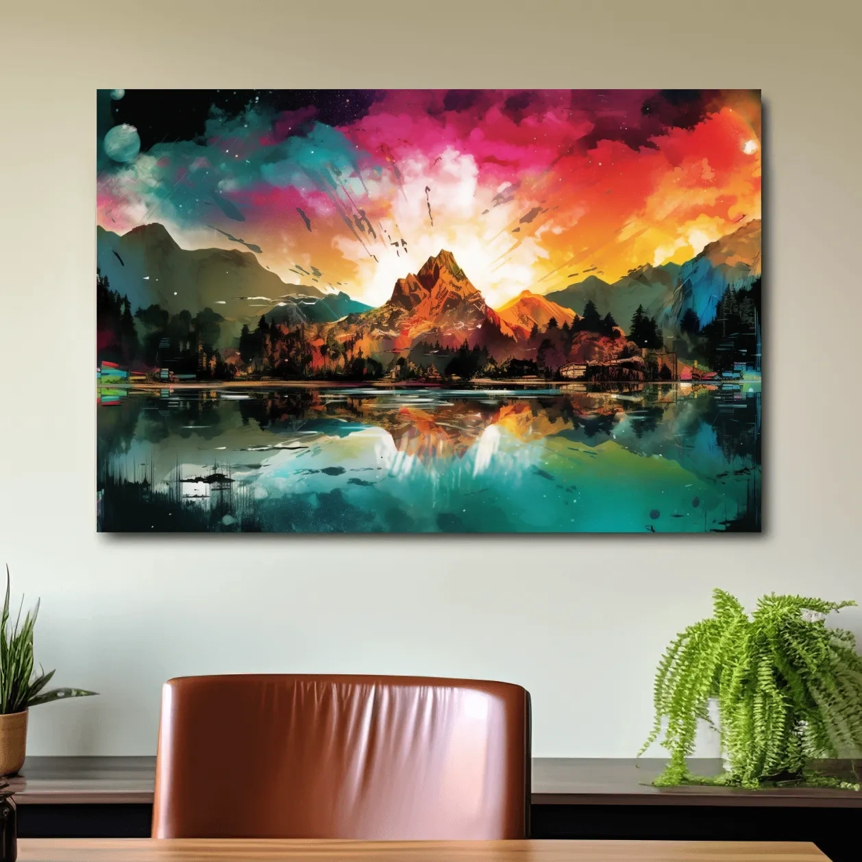 Colourful abstract mountain painting