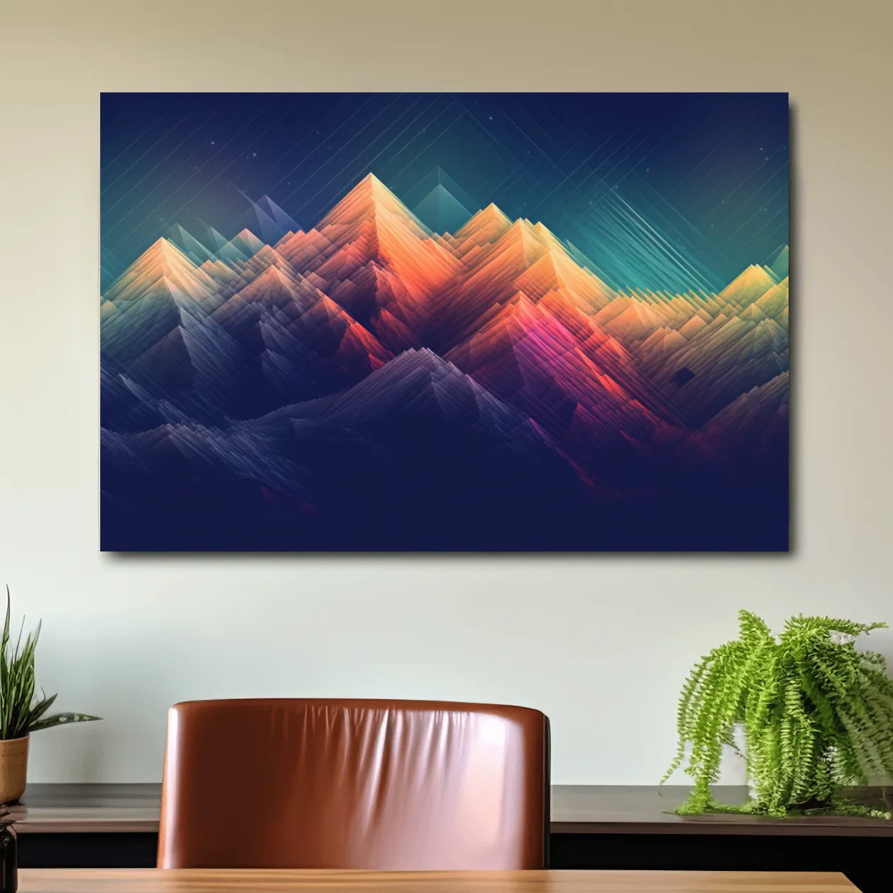 Glitched line art of a mountain landscape