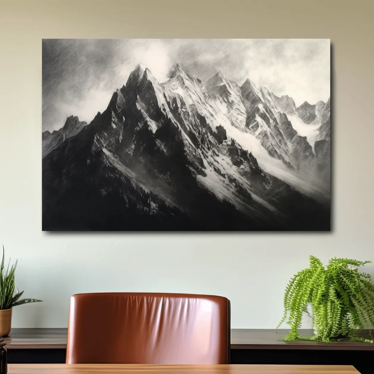 Black & White art - Charcoal drawing of a mountain range