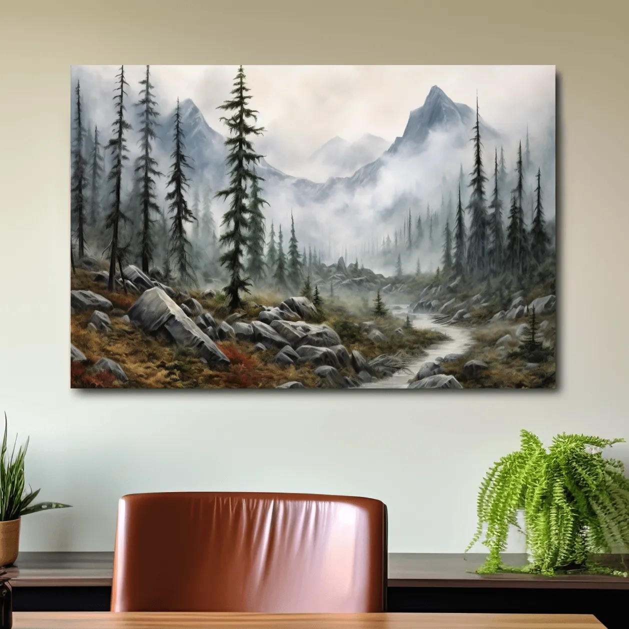 Foggy Alpine Mountain Forest Landscape - Moody Wall Art