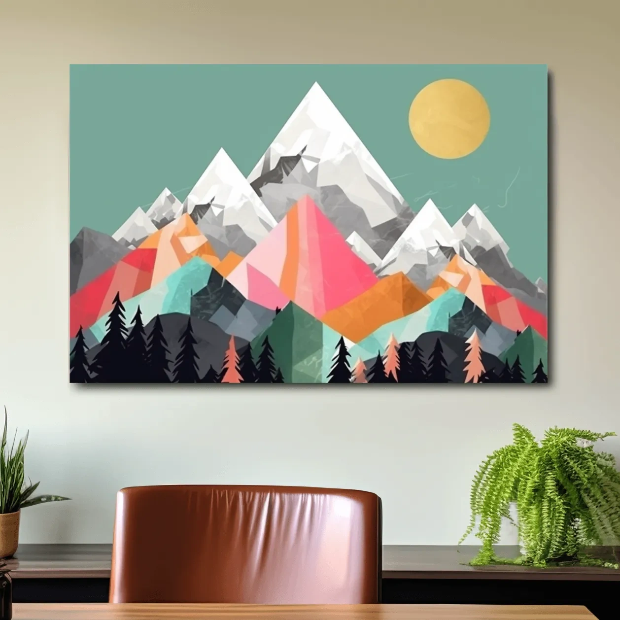 Simple 2D mountain art, colourful mountain ranges