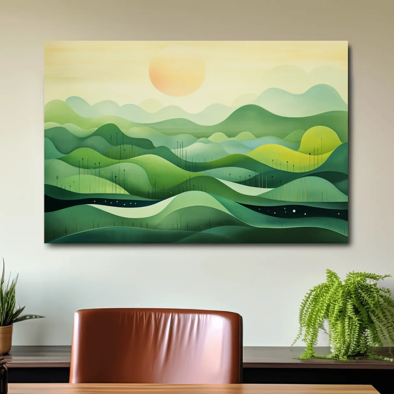 Illustration of rolling green hills