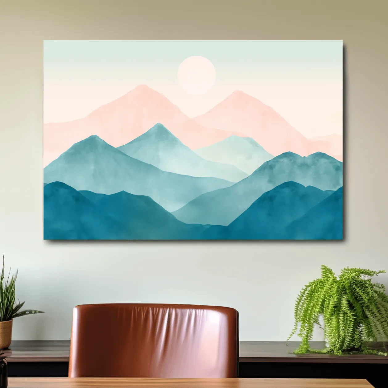 Soft pastel mountain landscape painting