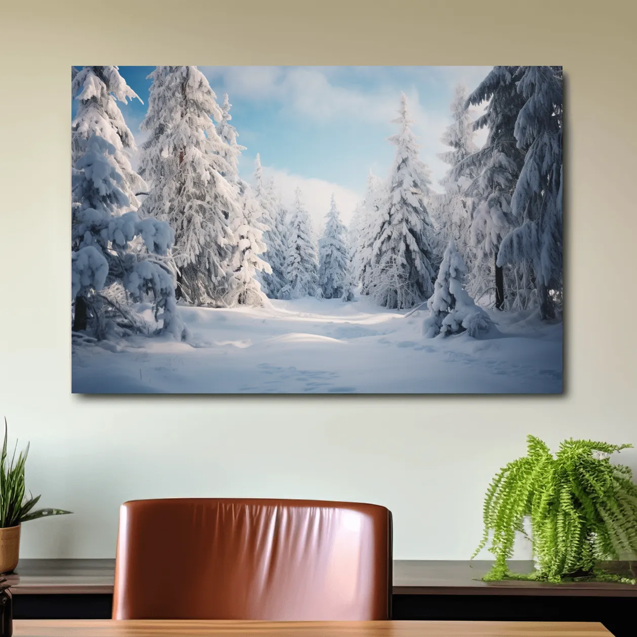 Photographic art, snow covered hemlock trees