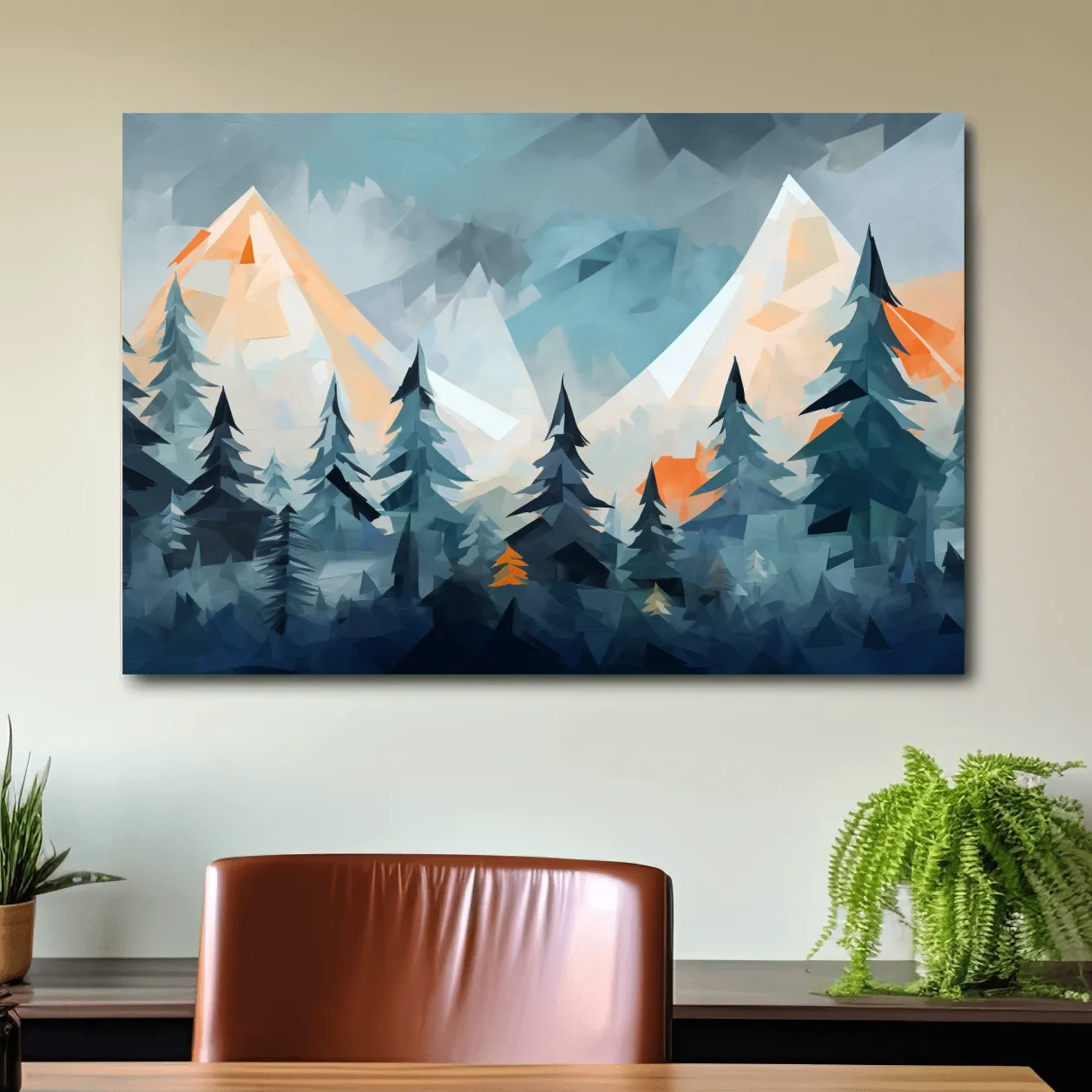 Geometric Alpine Peaks And Pine Forest - Abstract Mountain Landscape Wall Art