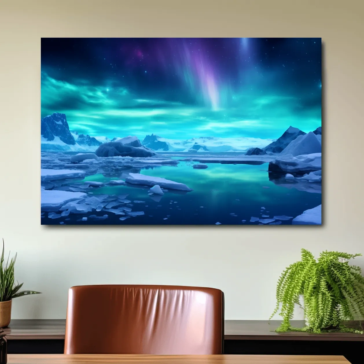Northern lights over the antarctic ice, photographic wall art