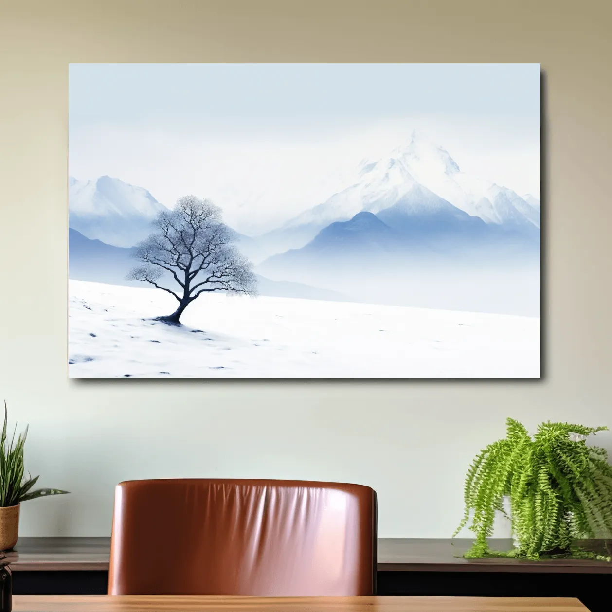 Minimal illustration, lonely tree in the snow