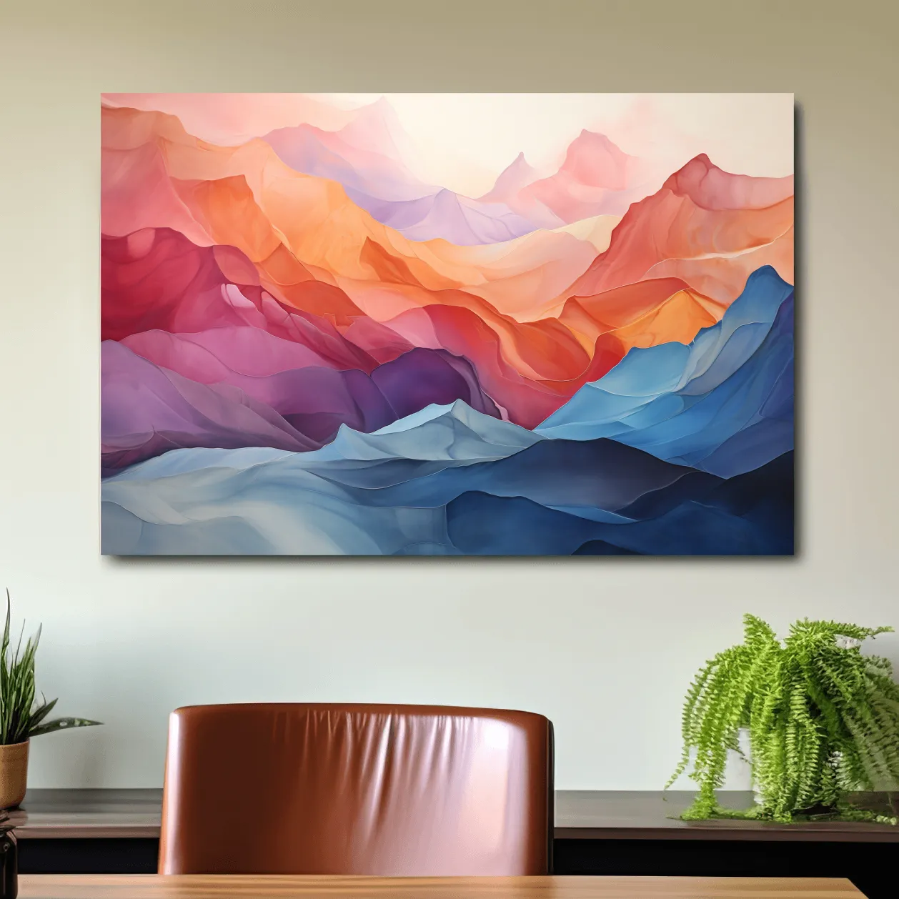 Vibrant Abstract Layered Mountain Landscape - Modern Colorful Alpine Wall Art