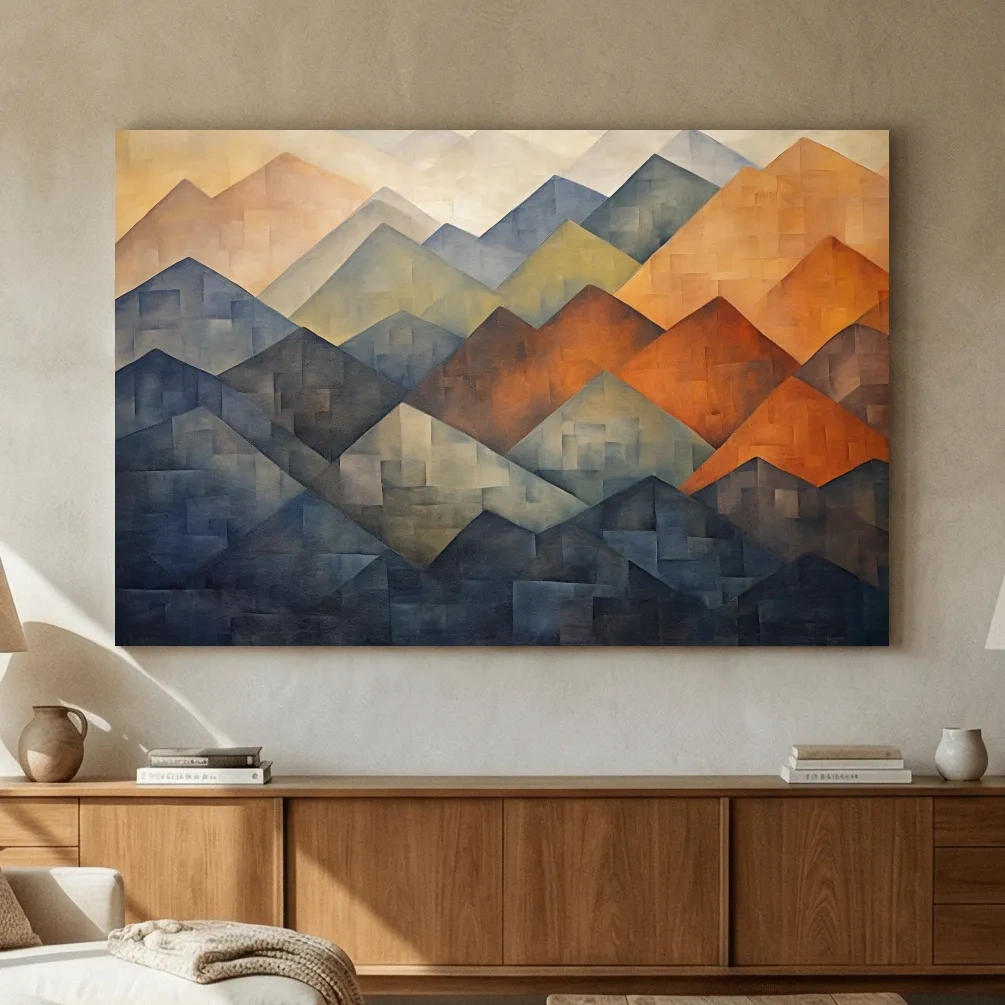 Geometric Abstract Mountain Range Artwork - Patchwork Landscape Wall Art