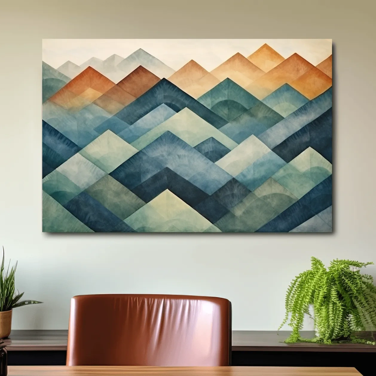 Geometric Watercolor Mountain Peaks - Abstract Landscape Wall Art