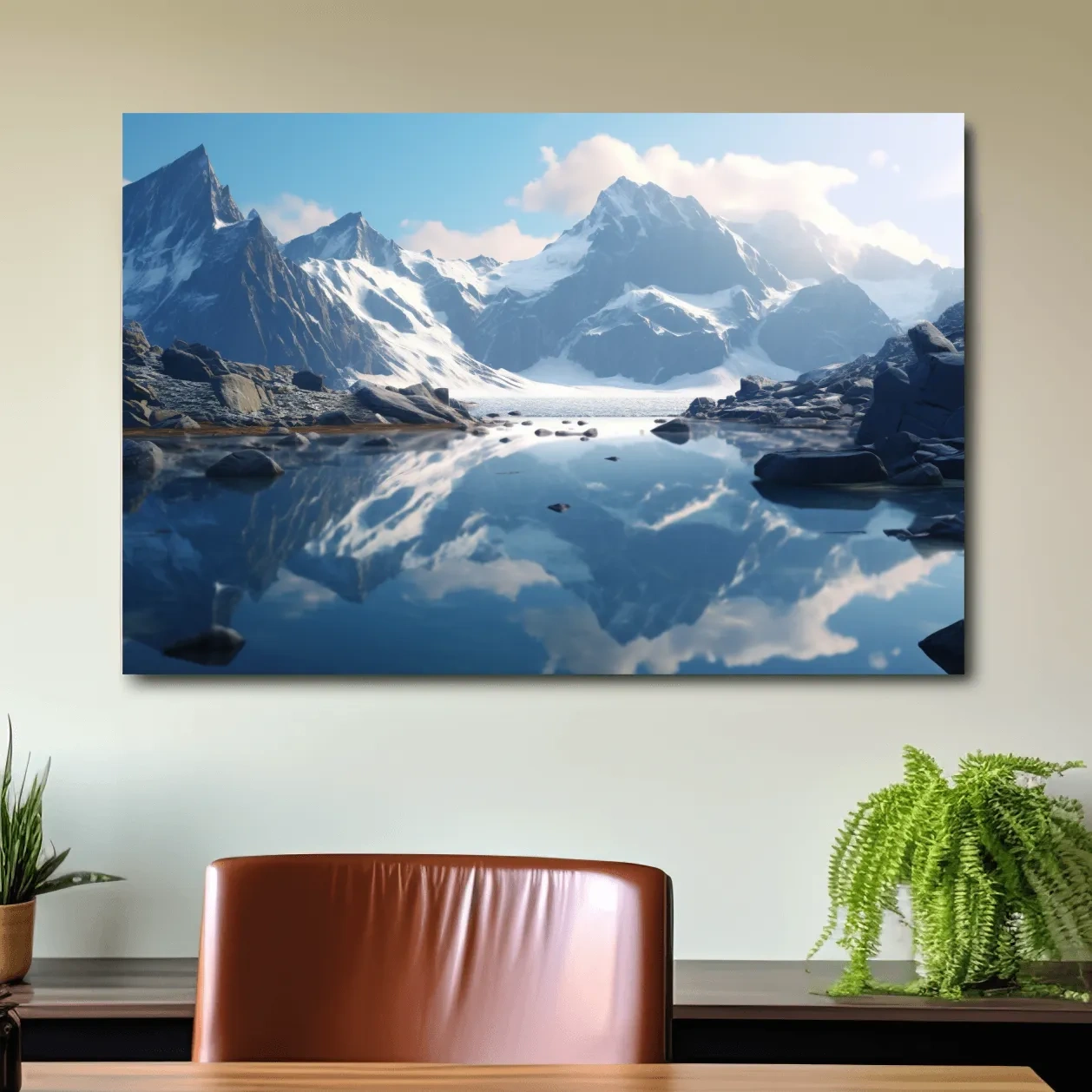 Photographic art of a glacial alpine lake