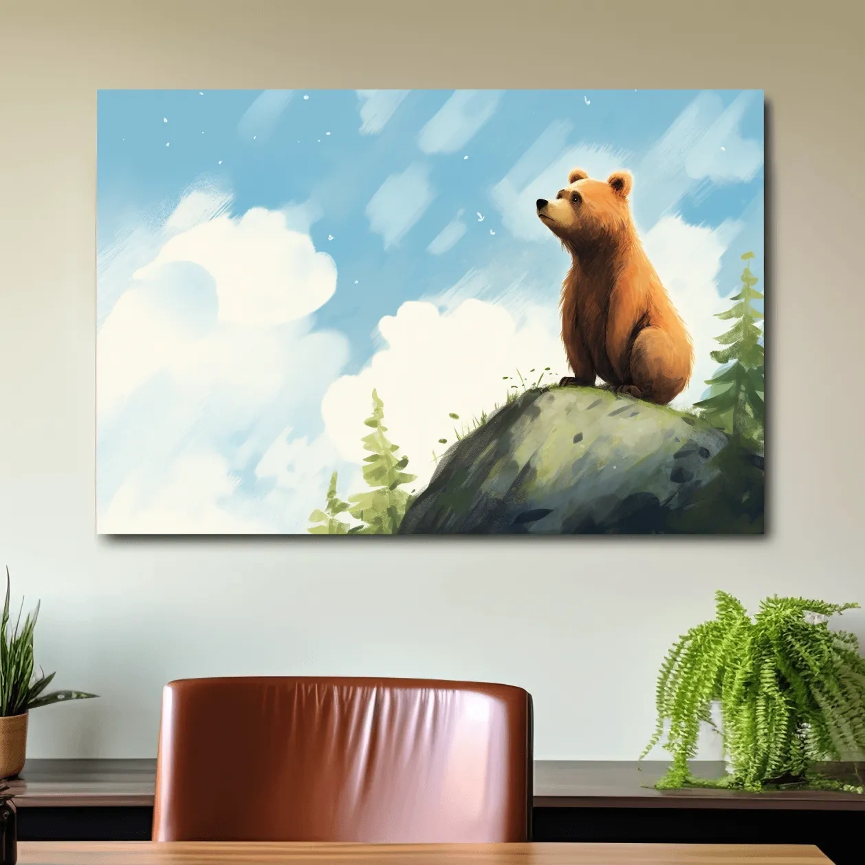 Whimsical Bear Cub On Rocky Peak - Nursery Wildlife Wall Art