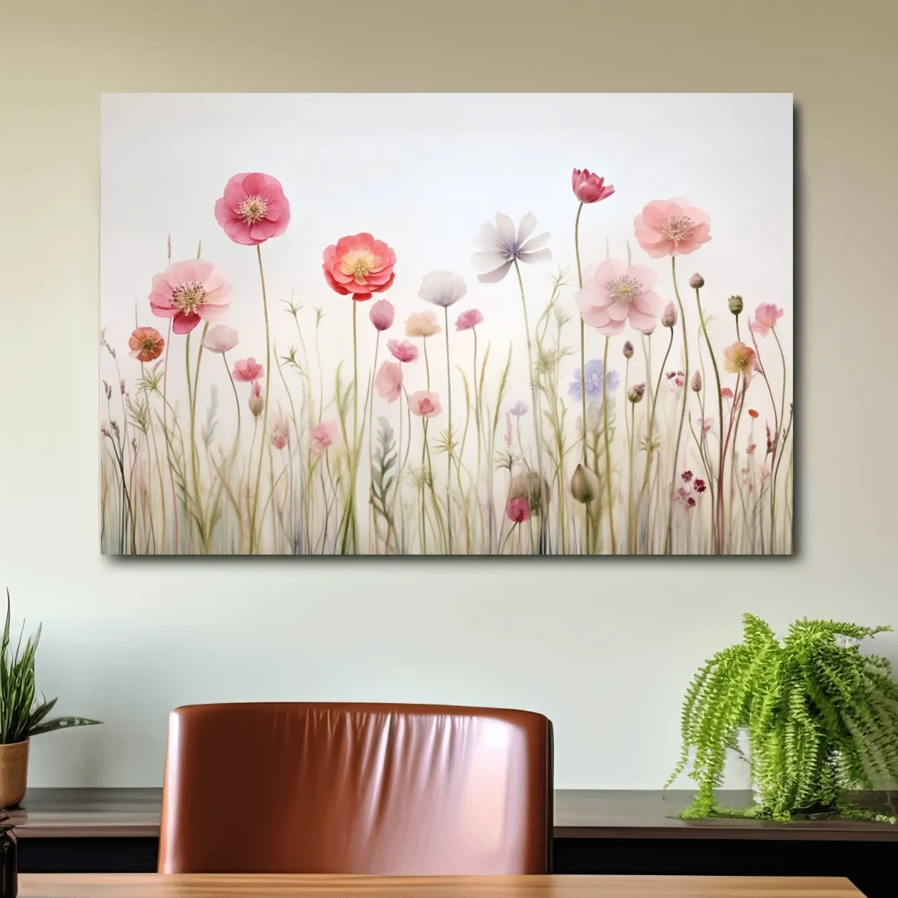 Soft Pastel Wildflower Meadow Watercolor - Minimalist Floral Botanical Wall Art