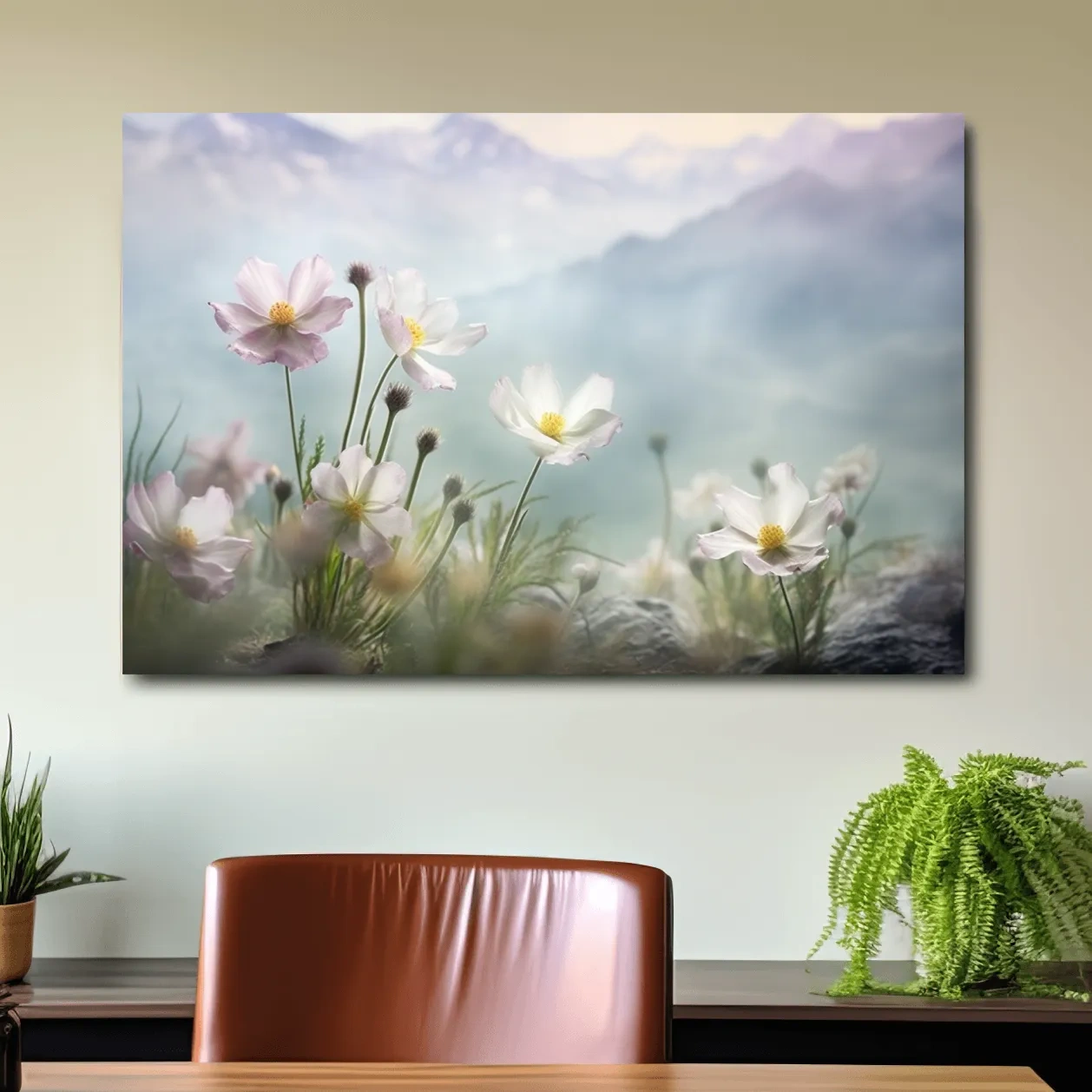 Photographic art of alpine wildflowers in the meadows, floral artwork