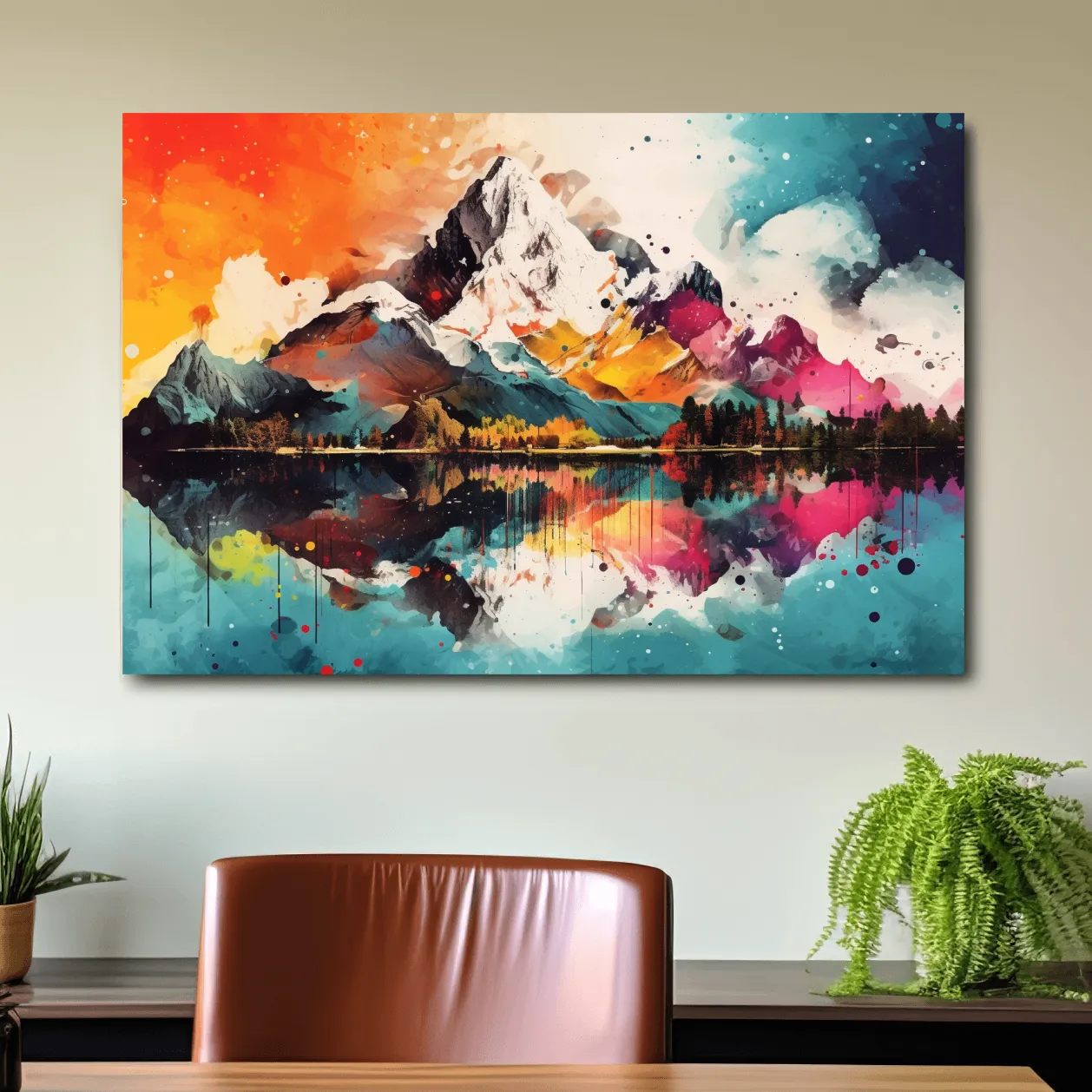 Colourful abstract mountain painting collage