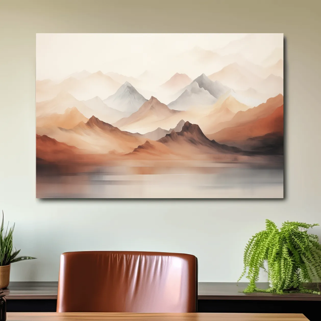 Subtle pastel painting of mountain ranges