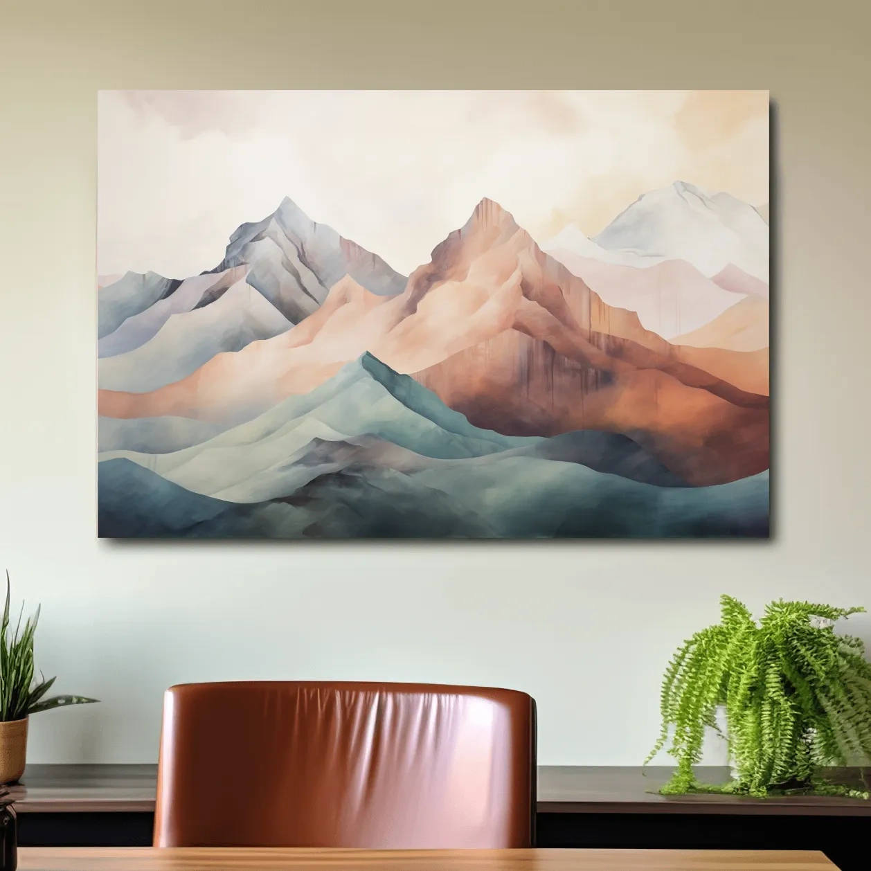 Dreamy Pastel Watercolor Mountain Range - Minimalist Alpine Landscape Wall Art