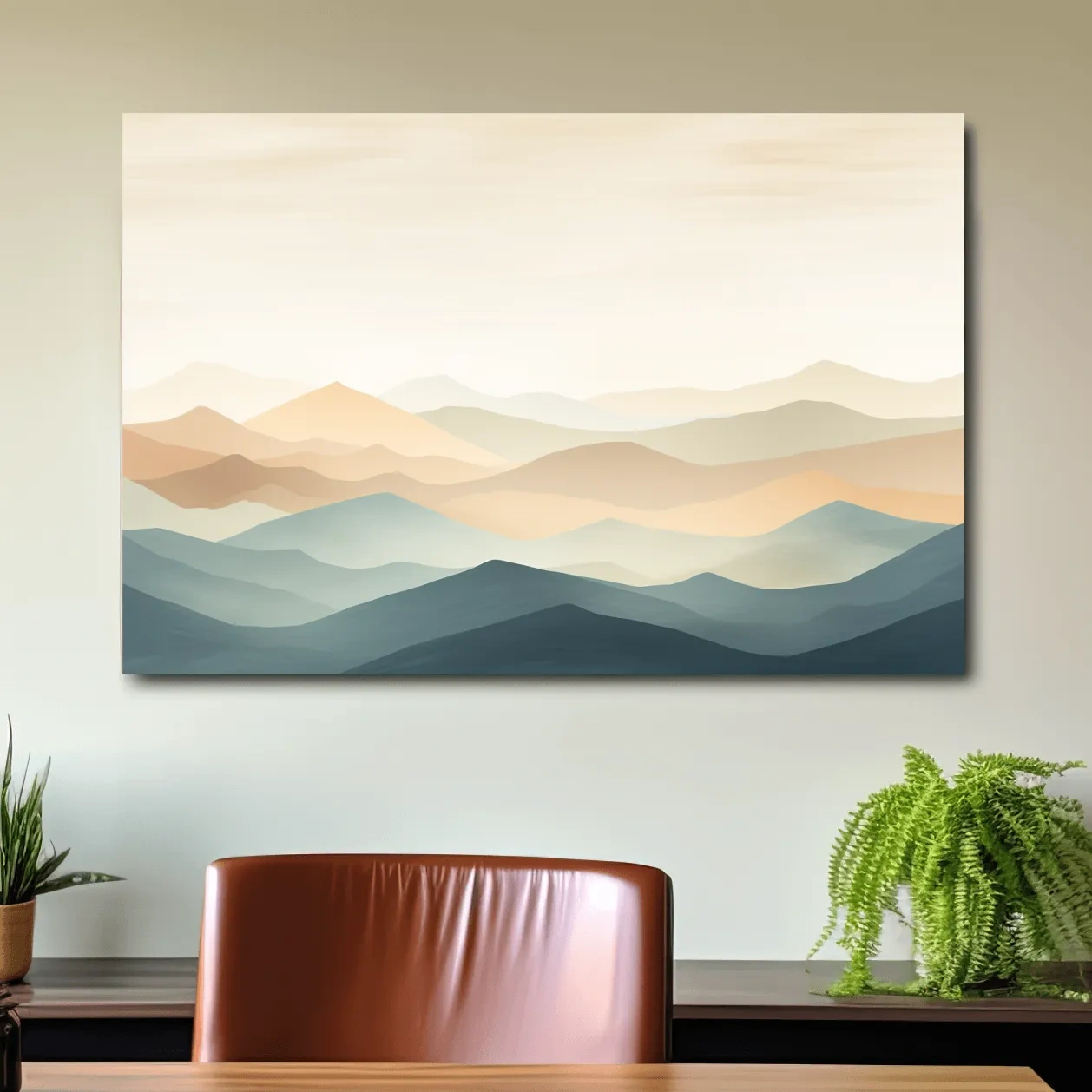 Subtle wavy mountain peaks painting, pastel colored wall art