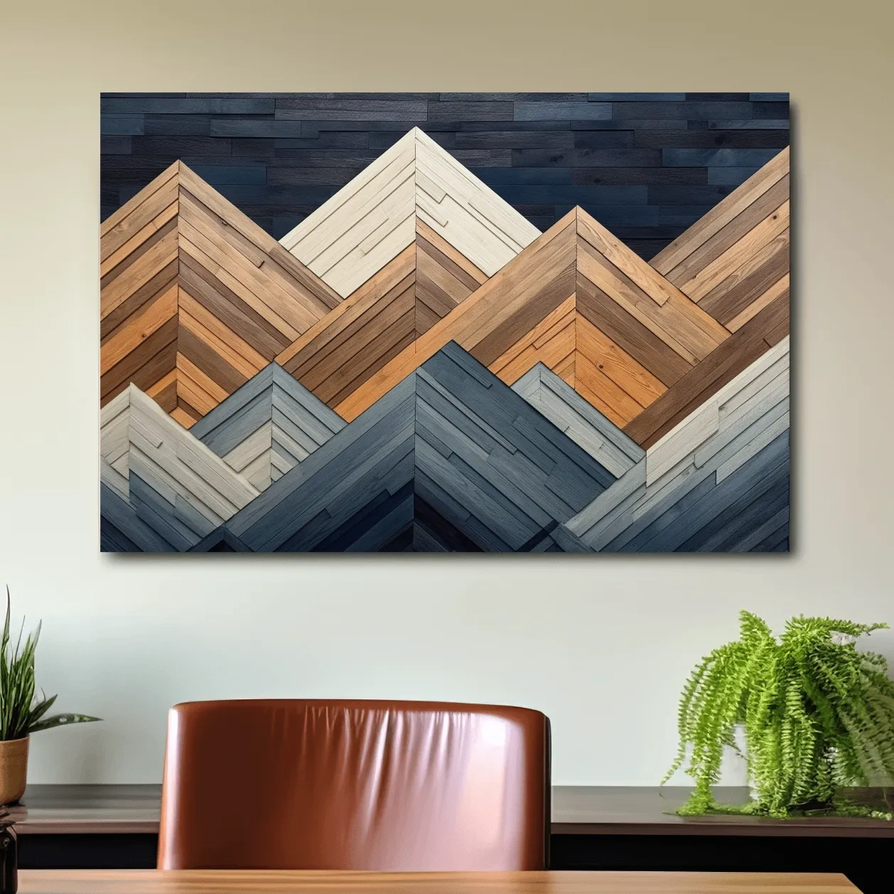 Geometric Wood Plank Mountains - Modern Rustic Canvas Wall Art