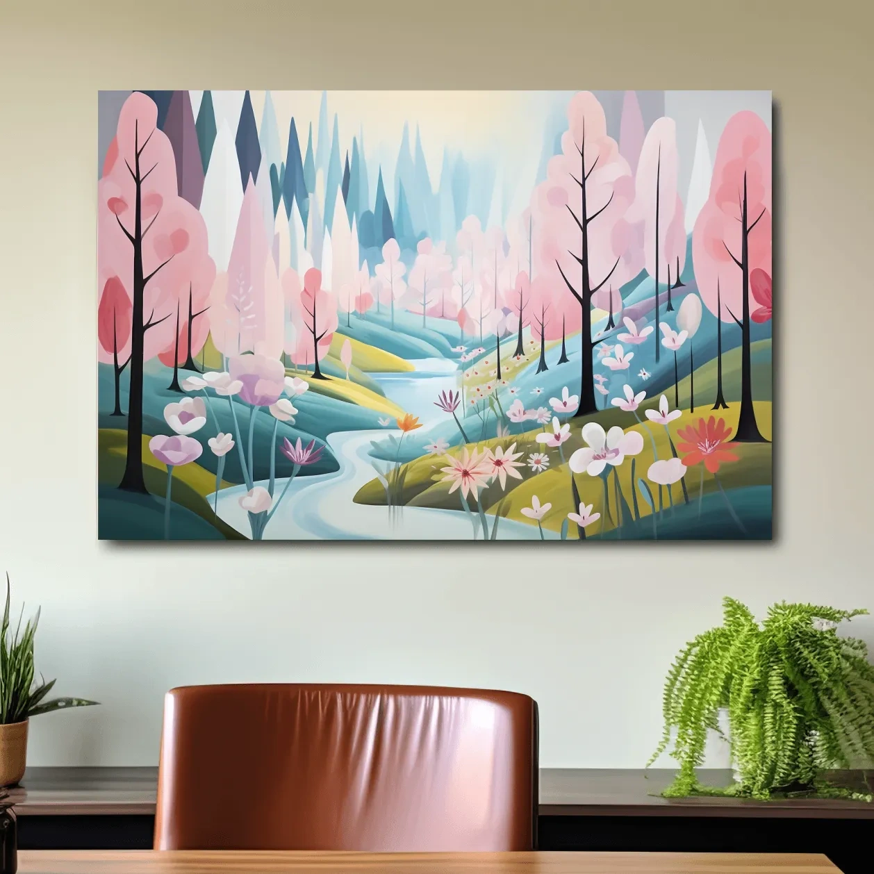 Dreamy Pastel Pink Blossom Forest - Whimsical Floral Landscape Wall Art
