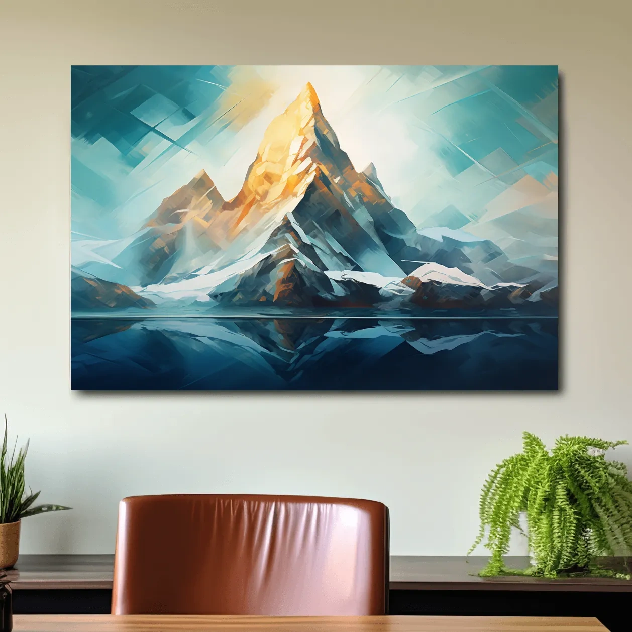 Vibrant glacier mountain art, palette knife style painting