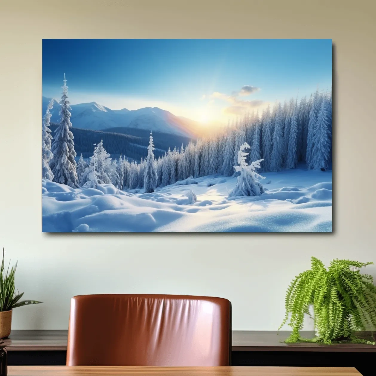 Snowy Alpine Forest Sunrise - Winter Nature Photographic Wall Art